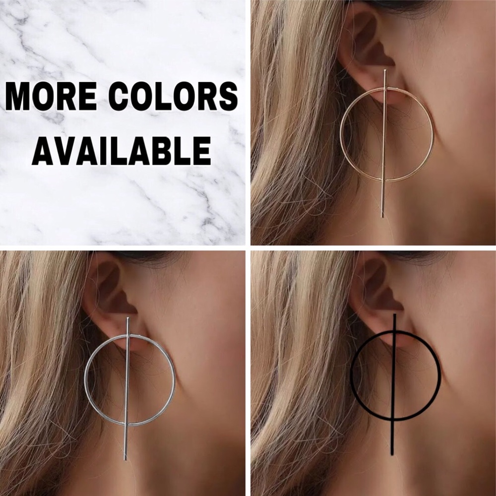 ⚜️[𝟯/$𝟭𝟴]⚜️Big Gold Round Bar Earrings NEW - Picture 7 of 9